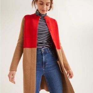Boden Color Block Coat Cardigan ‘Coatigan’ Red & Camel